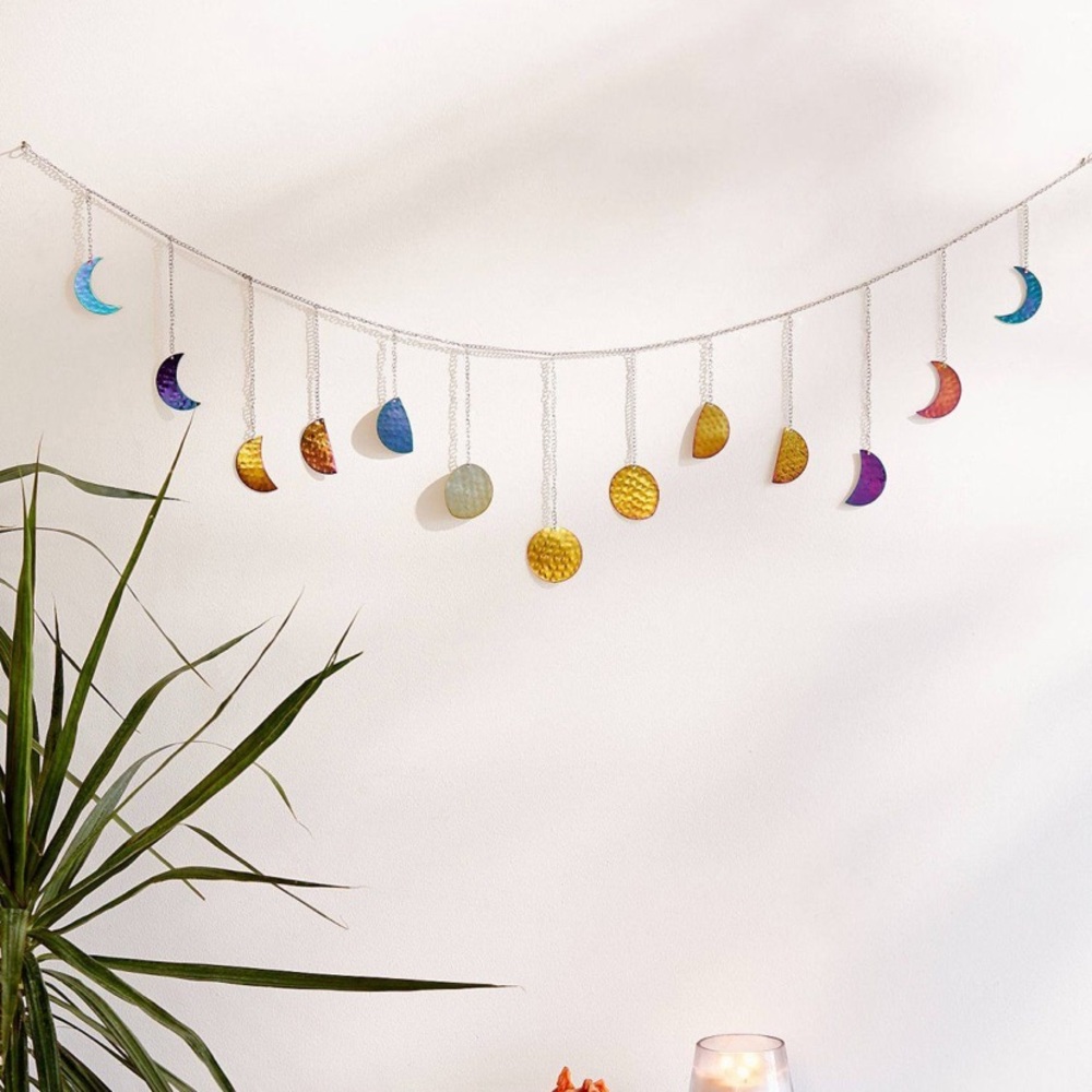 UO Hammered Metal Moon Phase Wall Hanging Banner